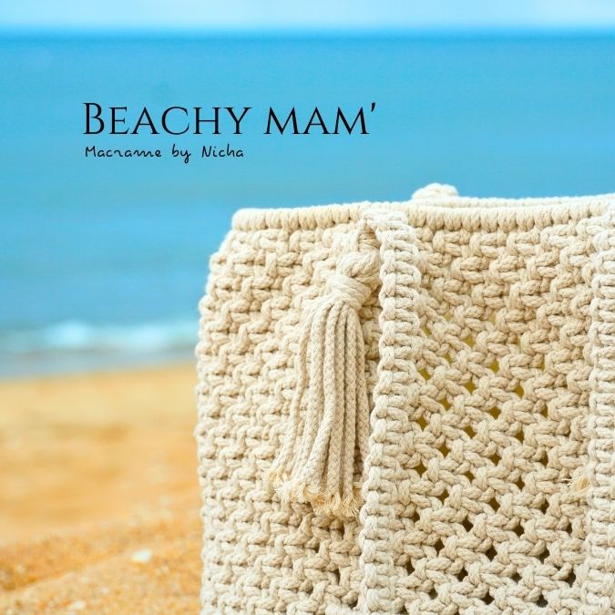 BEACHY MAM' -  MACRAME BAG - กระเป๋ามาคราเม่สีชมพู - กระเป๋าชายหาด - ทำมือ - Image 6