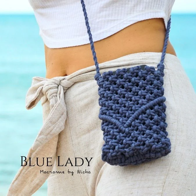 BLUE LADY - MACRAME BAG - กระเป๋ามาคราเม่สีฟ้า - กระเป๋าทำมือ - Image 3