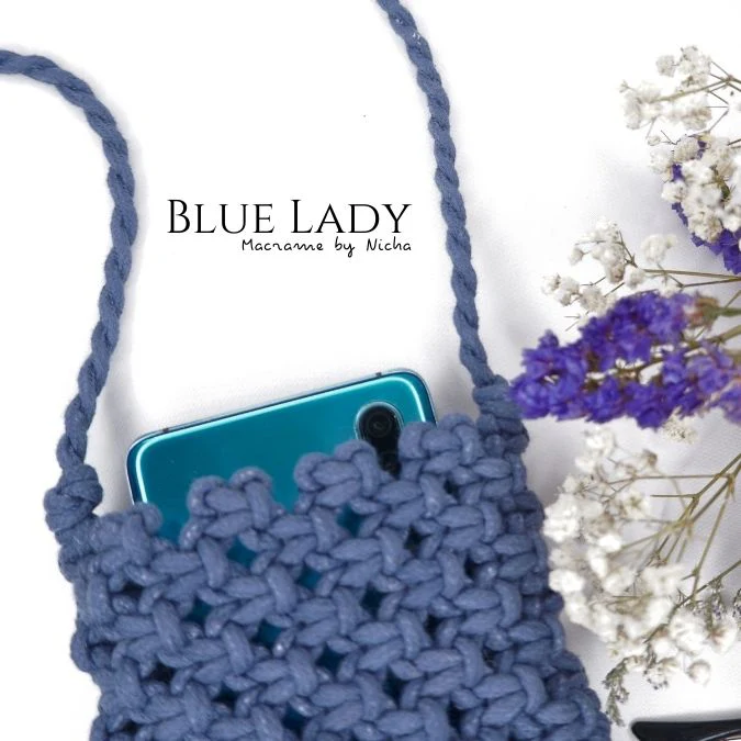 BLUE LADY - MACRAME BAG - กระเป๋ามาคราเม่สีฟ้า - กระเป๋าทำมือ - Image 4