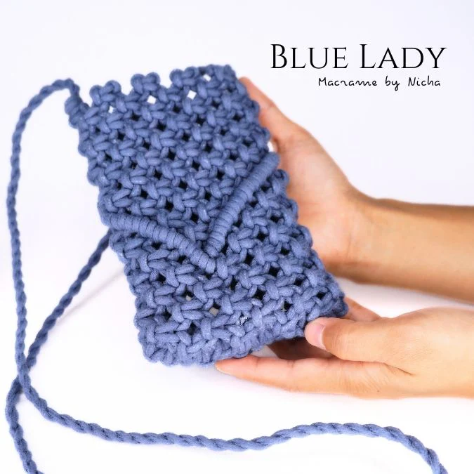 BLUE LADY - MACRAME BAG - กระเป๋ามาคราเม่สีฟ้า - กระเป๋าทำมือ - Image 6